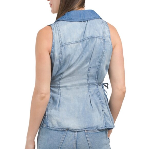 NEW JACQUIE THE LABEL Sleeveless Washed Denim Top lyocell 264mn - Picture 2 of 2